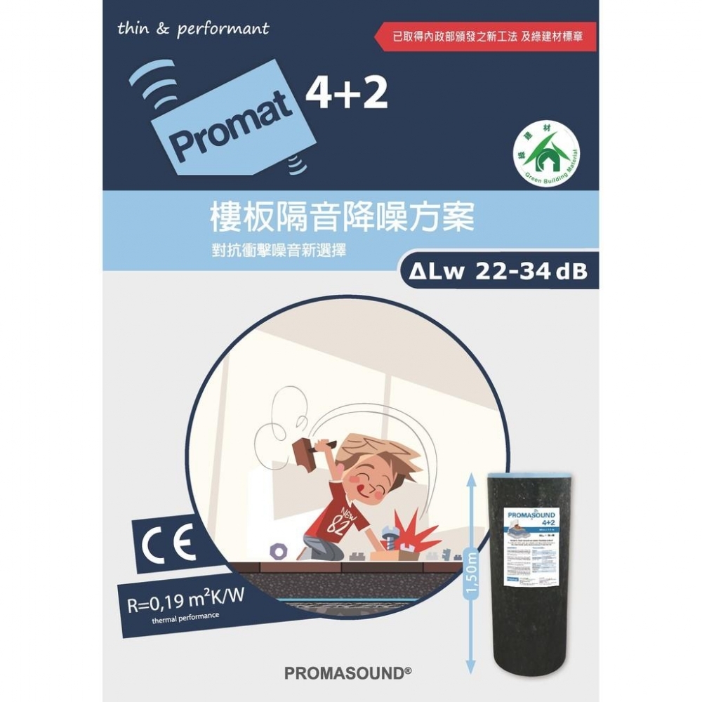 【樓板噪音救星】Promasound 4+2 高性能複合式緩衝材/隔音毯/隔音墊 75m²