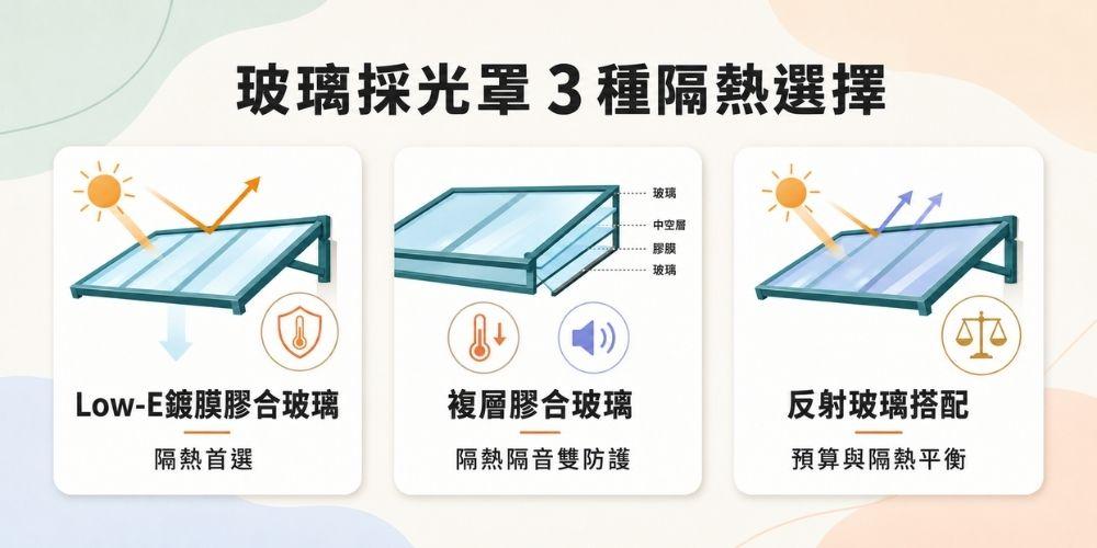 3種機能型玻璃採光罩隔熱效果比較