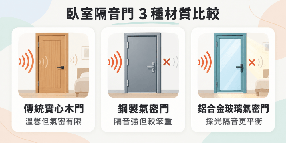 臥室隔音門材質比較：木門、鋼門與鋁合金玻璃氣密門