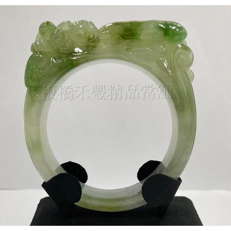 玻璃種綠雕花鐲｜貔貅＋荷葉滿滿｜翡翠手鐲