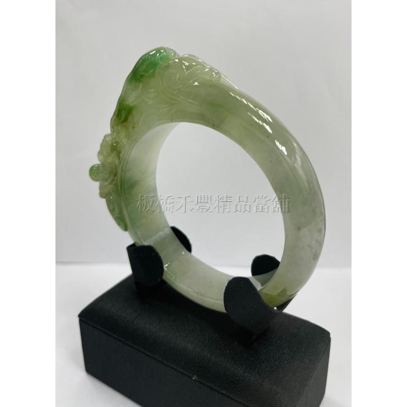 玻璃種綠雕花鐲｜貔貅＋荷葉滿滿｜翡翠手鐲