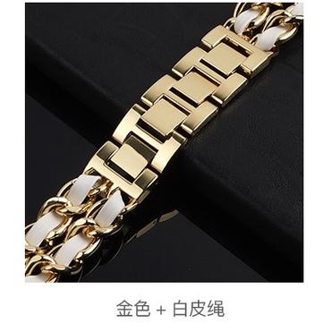 小香風錶帶皮質金屬牛仔鏈條
