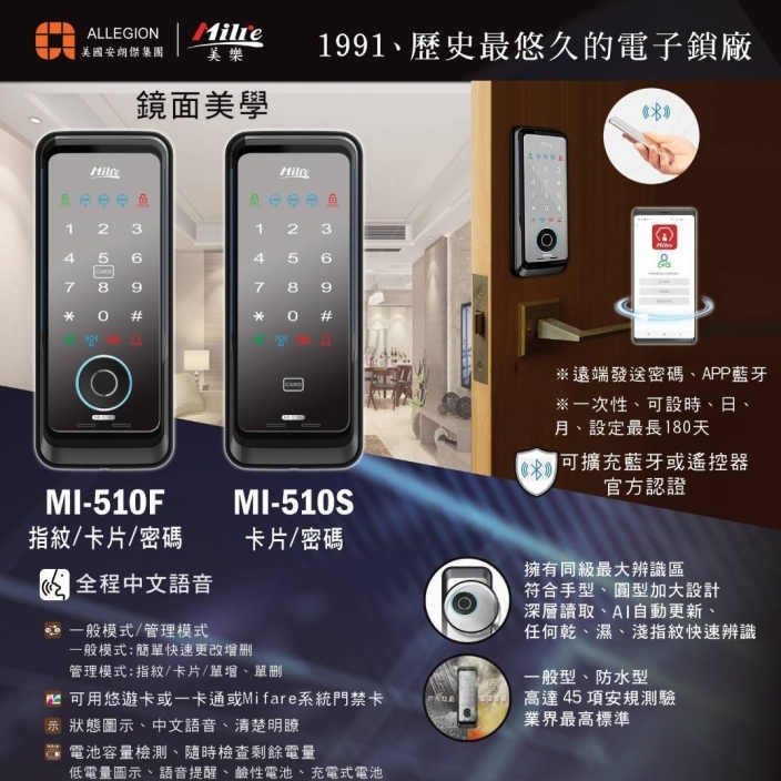 美樂 MILRE MI-510S 卡片/密碼 感應電子鎖