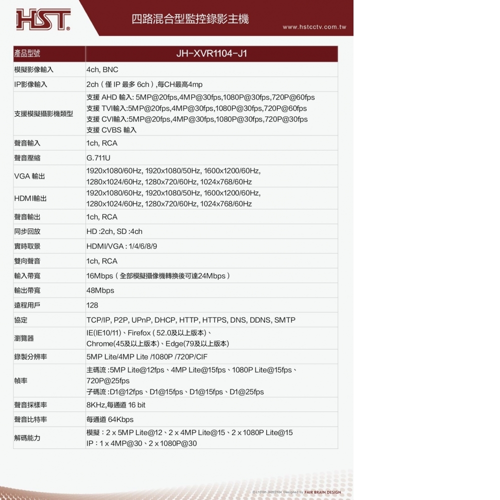 JH-XVR1104-J1-四路混合型監控錄影主機